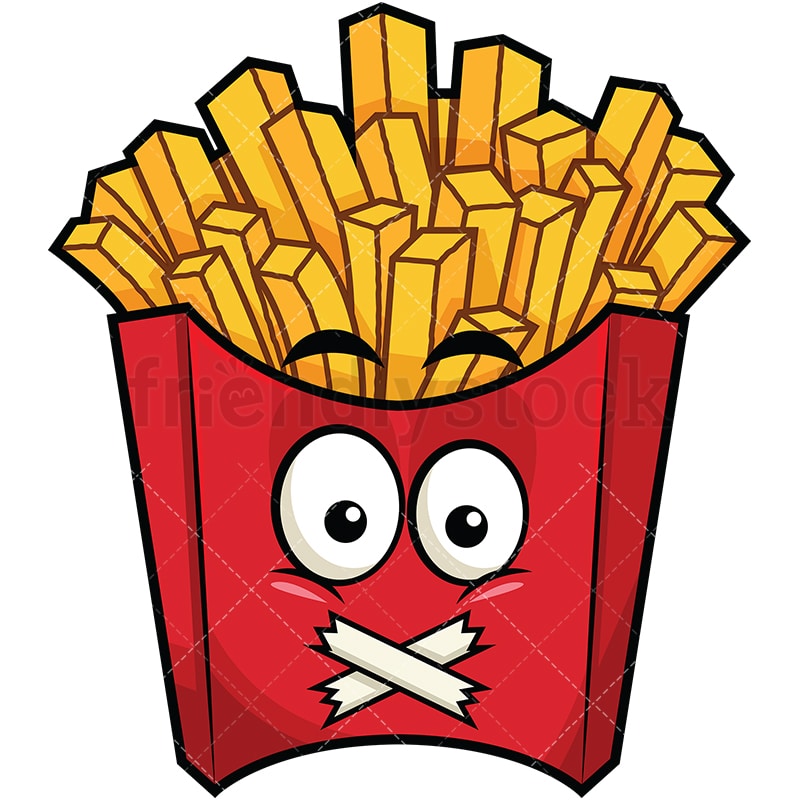 Taped mouth french fries emoticon. PNG - JPG and vector EPS file formats (infinitely scalable). Image isolated on transparent background.