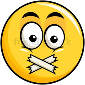 Taped mouth yellow smiley emoticon. PNG - JPG and vector EPS file formats (infinitely scalable). Image isolated on transparent background.