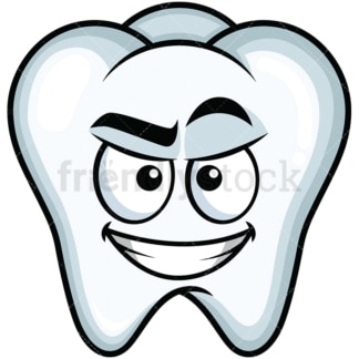 Cunning evil face tooth emoticon. PNG - JPG and vector EPS file formats (infinitely scalable). Image isolated on transparent background.