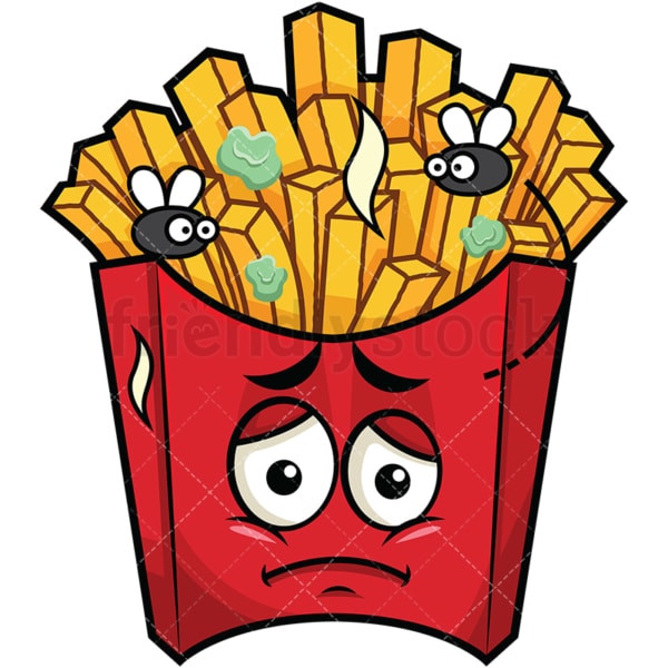 Stinky french fries going bad emoticon. PNG - JPG and vector EPS file formats (infinitely scalable). Image isolated on transparent background.