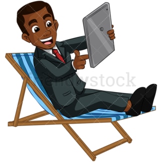 Black guy using tablet. PNG - JPG and vector EPS (infinitely scalable). Image isolated on transparent background.