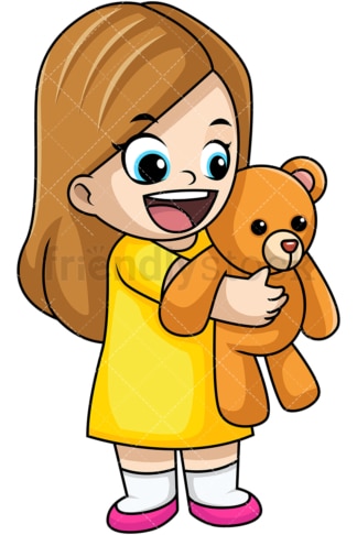 Happy girl holding teddy bear. PNG - JPG and vector EPS file formats (infinitely scalable). Image isolated on transparent background.