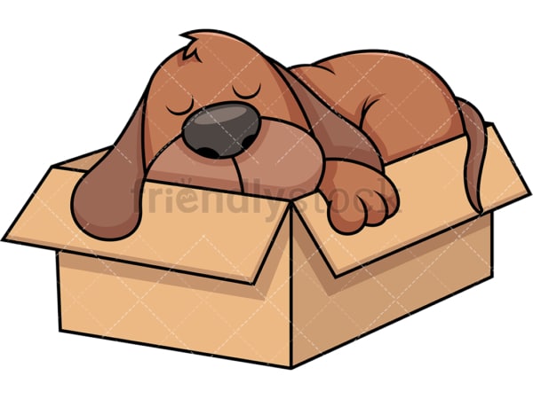 Stray dog napping in box. PNG - JPG and vector EPS file formats (infinitely scalable). Image isolated on transparent background.