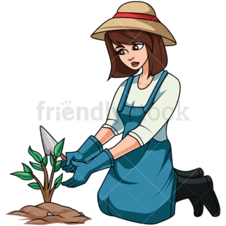 Woman taking care of plant. PNG - JPG and vector EPS file formats (infinitely scalable). Image isolated on transparent background.