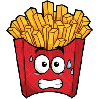 Sweating french fries emoticon. PNG - JPG and vector EPS file formats (infinitely scalable). Image isolated on transparent background.