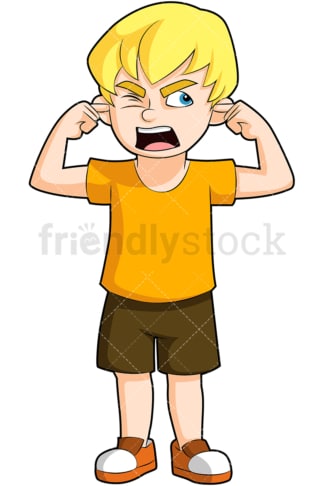 Angry boy covering ears yelling. PNG - JPG and vector EPS (infinitely scalable). Image isolated on transparent background.