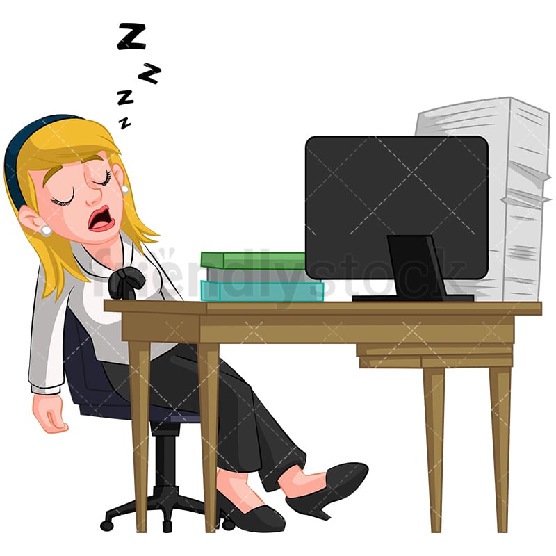 Businesswoman Sleeping At Her Desk Cartoon Vector Clipart
