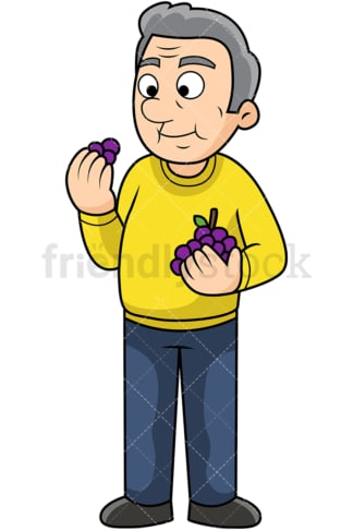 Old man enjoying grapes. PNG - JPG and vector EPS. Image isolated on transparent background.