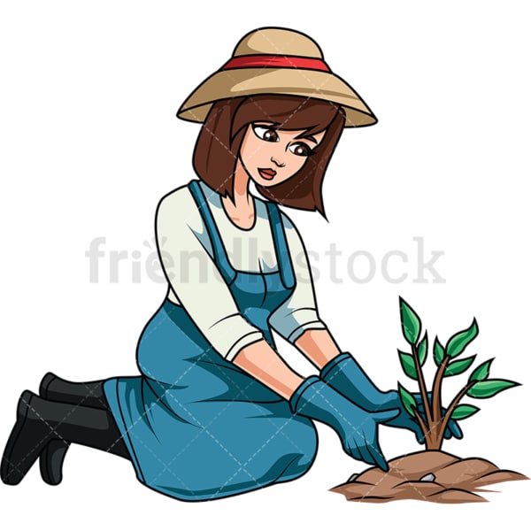 Woman planting tree. PNG - JPG and vector EPS file formats (infinitely scalable). Image isolated on transparent background.