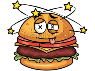 Beaten up hamburger emoticon. PNG - JPG and vector EPS file formats (infinitely scalable). Image isolated on transparent background.