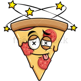 Beaten up pizza emoticon. PNG - JPG and vector EPS file formats (infinitely scalable). Image isolated on transparent background.