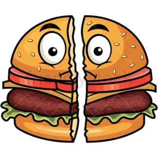 Cut in half hamburger emoticon. PNG - JPG and vector EPS file formats (infinitely scalable). Image isolated on transparent background.