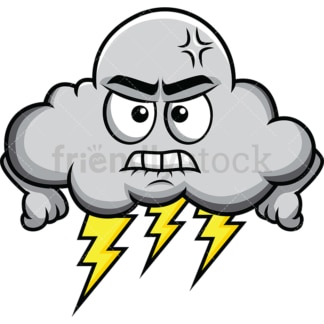 Storm and thunder angry cloud emoticon. PNG - JPG and vector EPS file formats (infinitely scalable). Image isolated on transparent background.