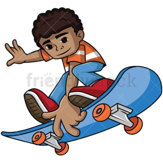 Black kid on skateboard. PNG - JPG and vector EPS file formats (infinitely scalable). Image isolated on transparent background.