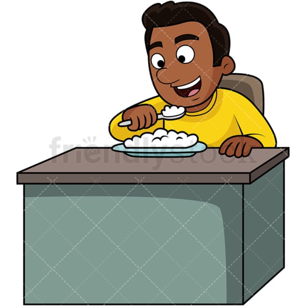 Black man enjoying rice. PNG - JPG and vector EPS. Image isolated on transparent background.