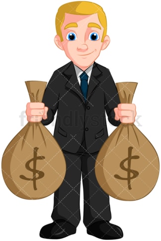 Businessman holding money bags. PNG - JPG and vector EPS (infinitely scalable). Image isolated on transparent background.