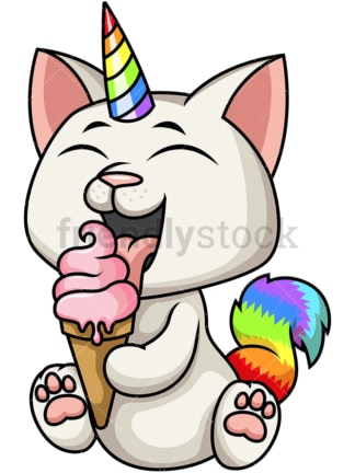 Cat unicorn licking ice cream. PNG - JPG and vector EPS file formats (infinitely scalable). Image isolated on transparent background.