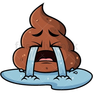 Crying with wailing tears poop emoticon. PNG - JPG and vector EPS file formats (infinitely scalable). Image isolated on transparent background.