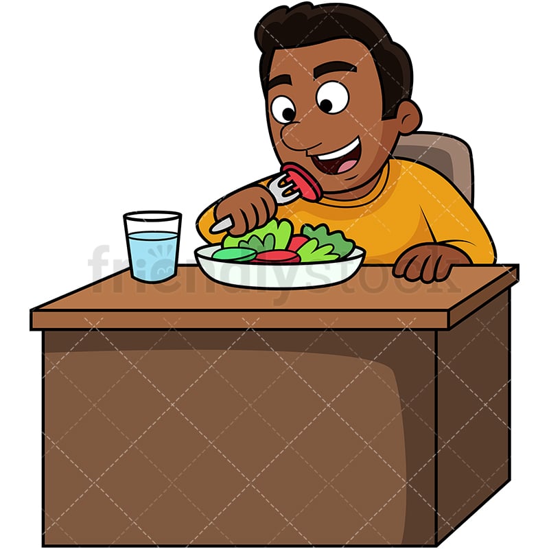 Black Man Eating Salad Cartoon Vector Clipart - FriendlyStock