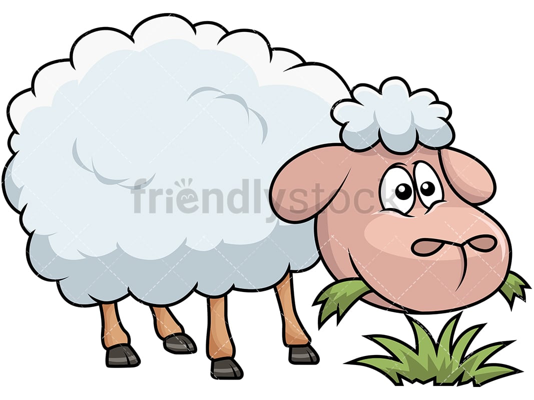 Happy Sheep Eating Grass Cartoon Vector Clipart - FriendlyStock