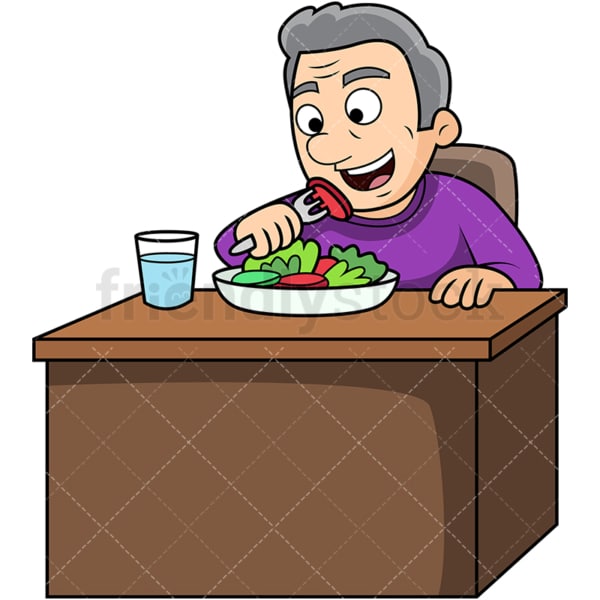 Old man enjoying salad. PNG - JPG and vector EPS. Image isolated on transparent background.