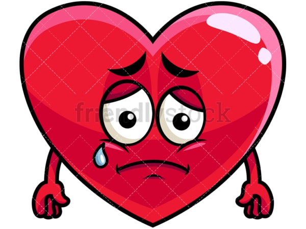 Teared up sad heart emoticon. PNG - JPG and vector EPS file formats (infinitely scalable). Image isolated on transparent background.