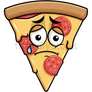 Teared up sad pizza emoticon. PNG - JPG and vector EPS file formats (infinitely scalable). Image isolated on transparent background.