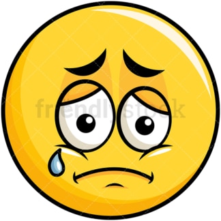 Teared up sad yellow smiley emoticon. PNG - JPG and vector EPS file formats (infinitely scalable). Image isolated on transparent background.