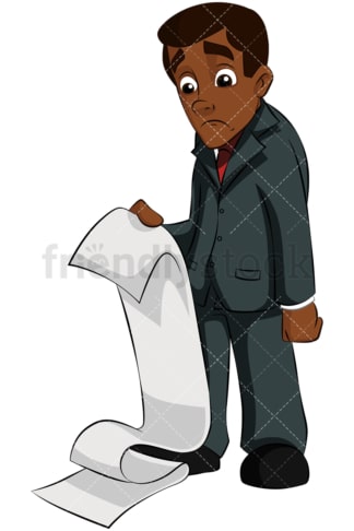 Black businessman reading bad report. PNG - JPG and vector EPS (infinitely scalable). Image isolated on transparent background.