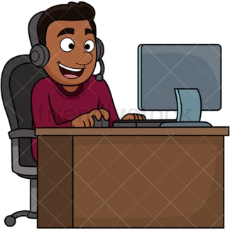 Black man wearing headset. PNG - JPG and vector EPS file formats (infinitely scalable). Image isolated on transparent background.