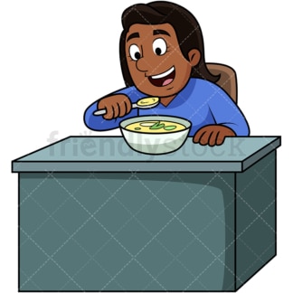 Black woman enjoying soup. PNG - JPG and vector EPS. Image isolated on transparent background.