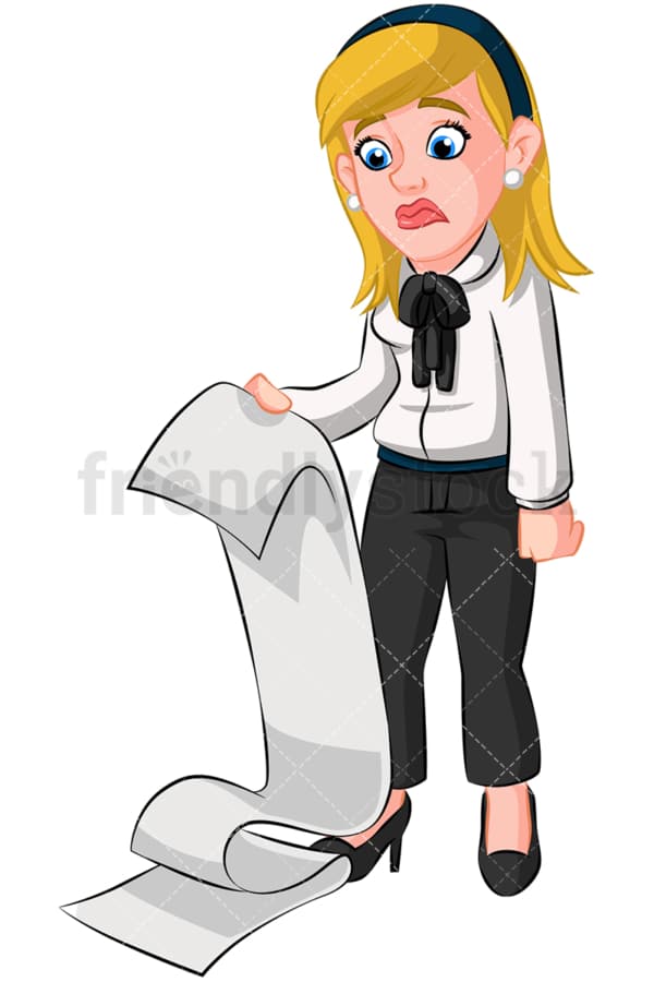 Concerned woman reviewing paperwork. PNG - JPG and vector EPS (infinitely scalable). Image isolated on transparent background.
