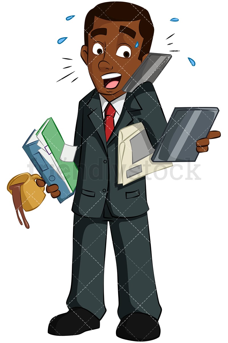 Black man multitasking. PNG - JPG and vector EPS (infinitely scalable). Image isolated on transparent background.