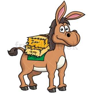 Happy donkey carrying hay. PNG - JPG and vector EPS file formats (infinitely scalable). Image isolated on transparent background.