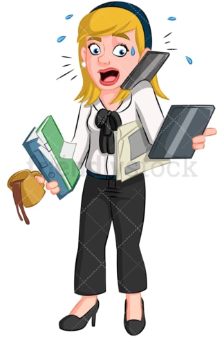 Multitasking businesswoman. PNG - JPG and vector EPS (infinitely scalable). Image isolated on transparent background.