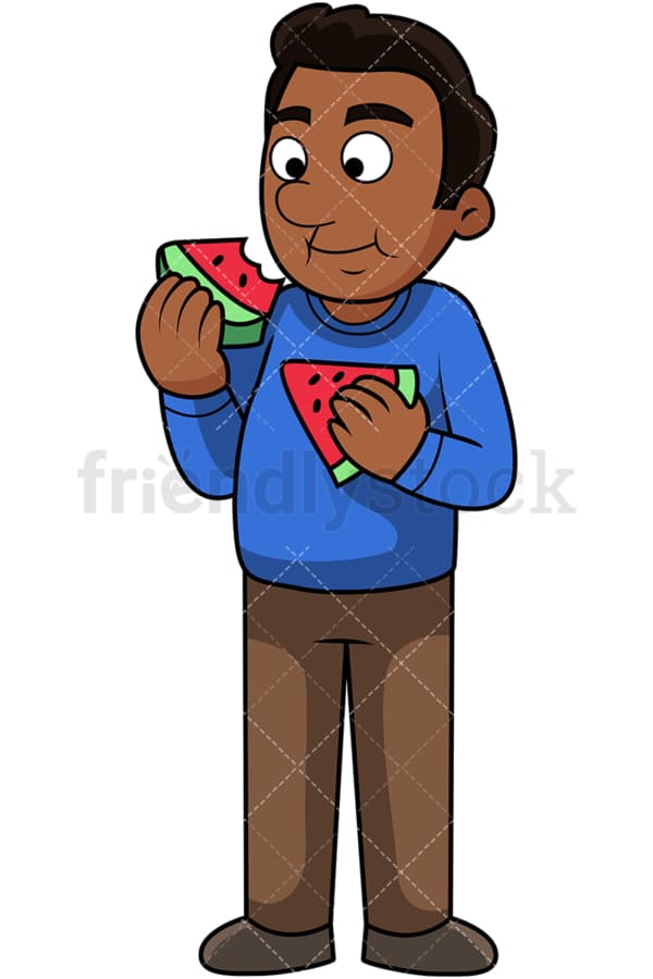 Black man enjoying watermelon. PNG - JPG and vector EPS. Image isolated on transparent background.
