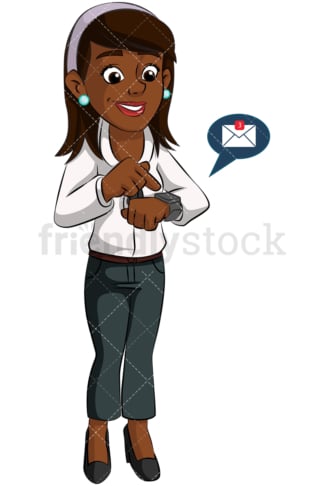 Black woman wearing smartwatch. PNG - JPG and vector EPS (infinitely scalable). Image isolated on transparent background.