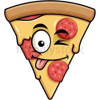 Winking tongue out pizza emoticon. PNG - JPG and vector EPS file formats (infinitely scalable). Image isolated on transparent background.