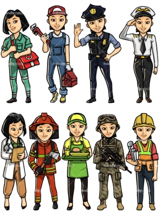 Asian woman professions. PNG - JPG and vector EPS file formats (infinitely scalable). Images isolated on transparent background.
