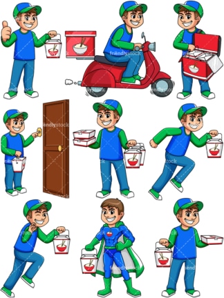 Chinese food delivery boy. PNG - JPG and vector EPS file formats (infinitely scalable). Image isolated on transparent background.