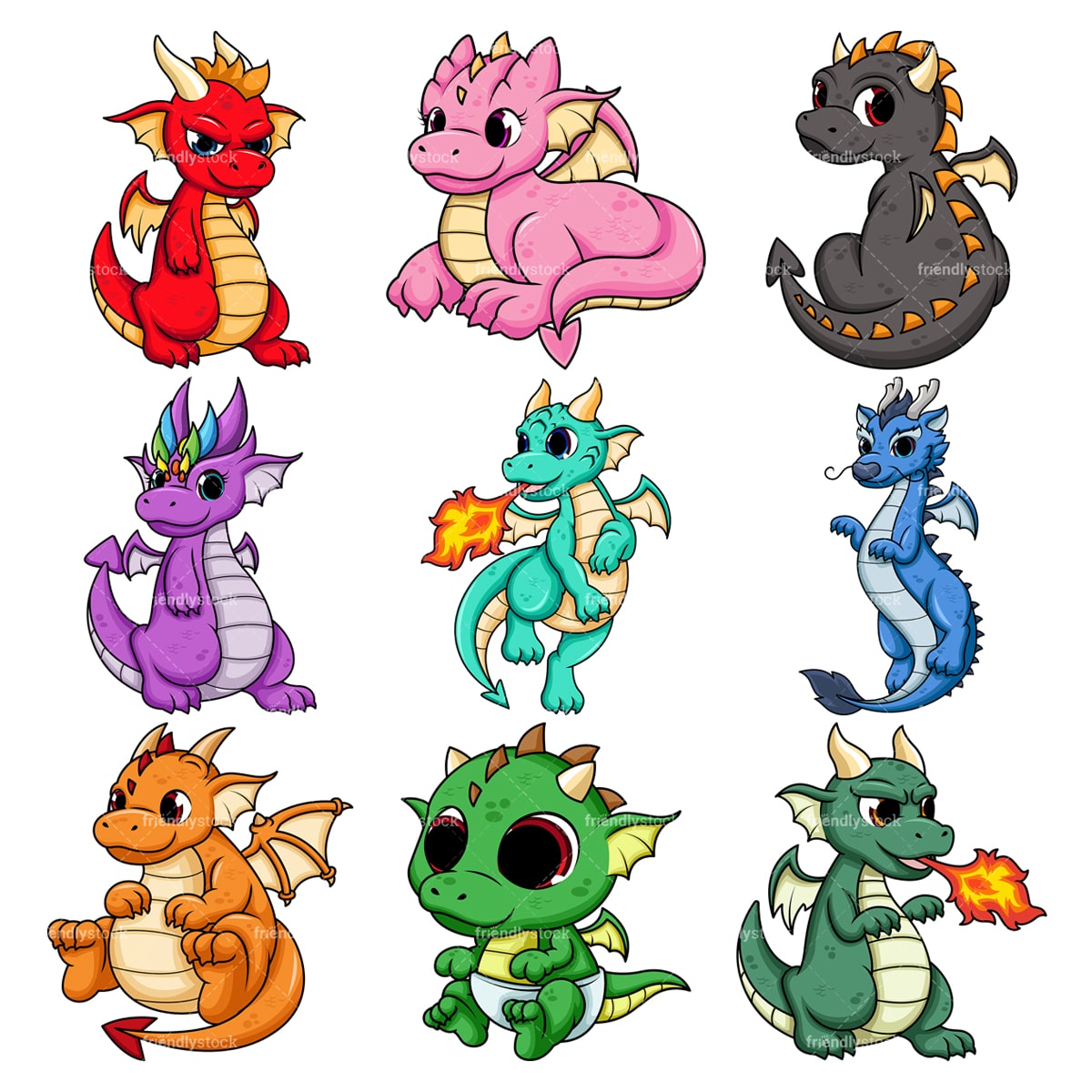 Cute Dragons Cartoon Vector Clipart - FriendlyStock