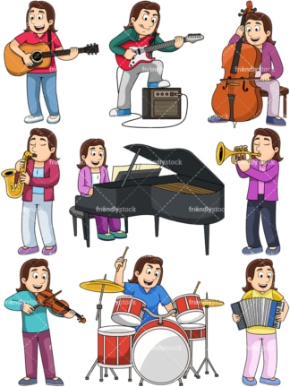 Woman playing musical instruments. PNG - JPG and vector EPS file formats (infinitely scalable). Images isolated on transparent background.
