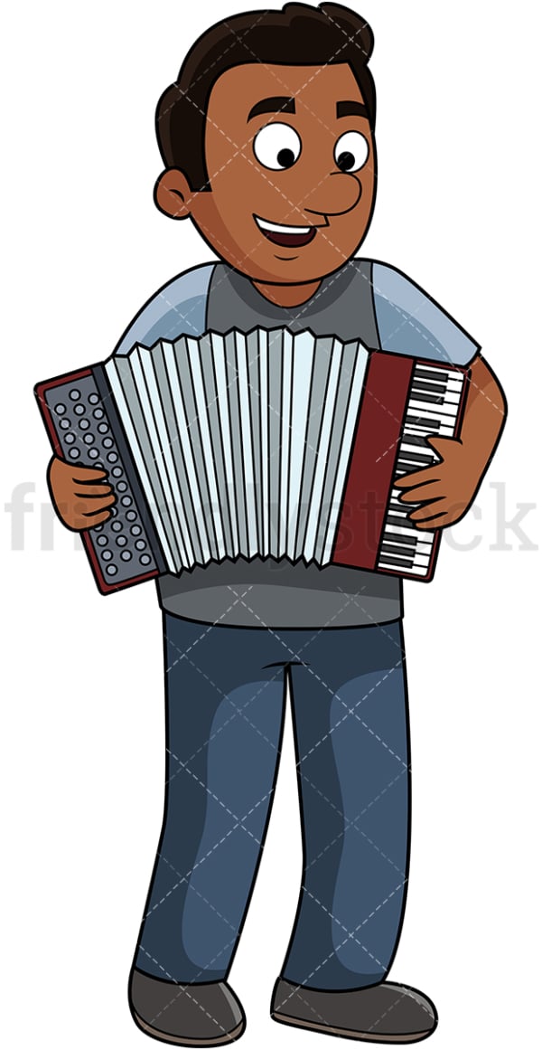 Black guy playing accordion. PNG - JPG and vector EPS file formats (infinitely scalable). Image isolated on transparent background.