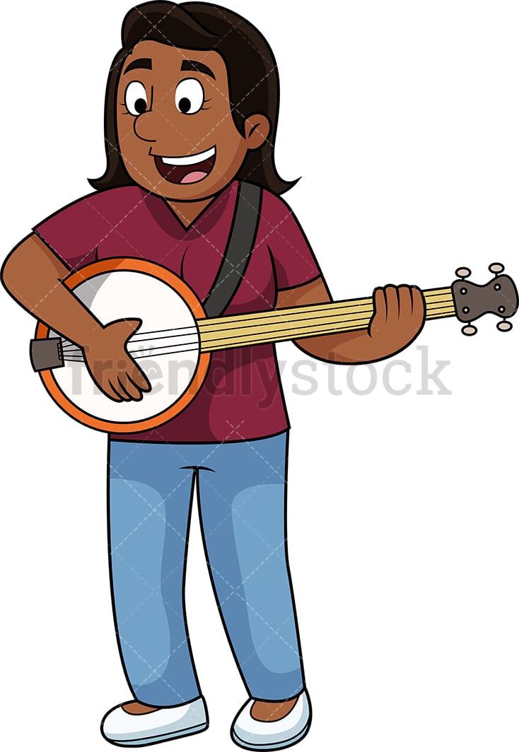 Black woman playing banjo. PNG - JPG and vector EPS file formats (infinitely scalable). Image isolated on transparent background.