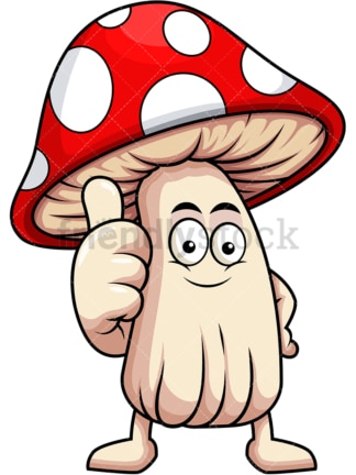 Mushroom cartoon character thumbs up. PNG - JPG and vector EPS (infinitely scalable). Image isolated on transparent background.