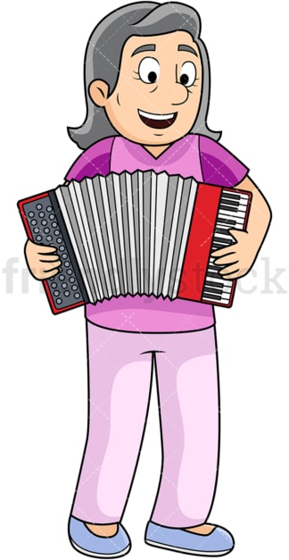 Old woman playing accordion. PNG - JPG and vector EPS file formats (infinitely scalable). Image isolated on transparent background.