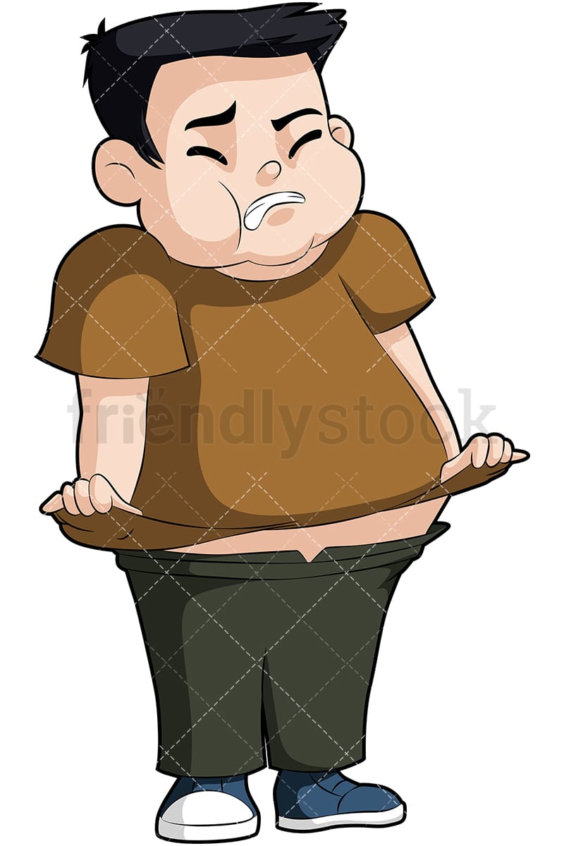 Fat Boy Trying To Fit In Shirt Cartoon Vector Clipart - FriendlyStock