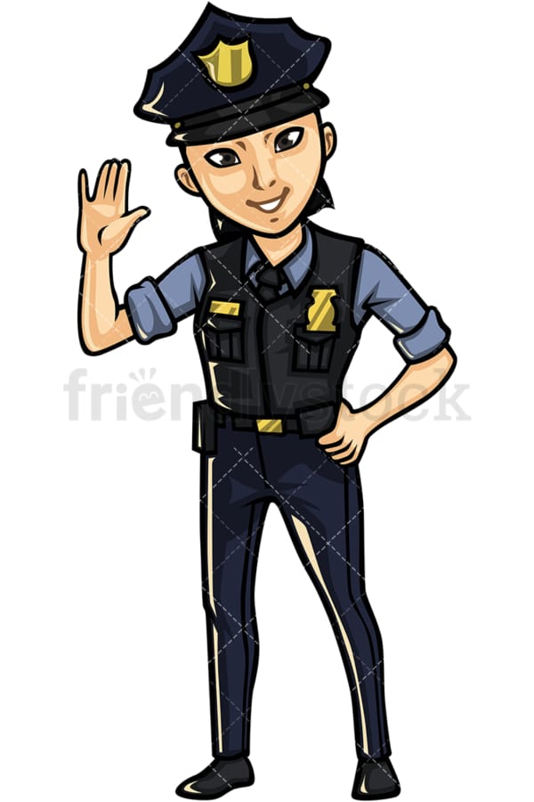 Asian female police officer. PNG - JPG and vector EPS file formats (infinitely scalable). Image isolated on transparent background.