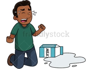 Black guy cries over spilt milk. PNG - JPG and vector EPS file formats (infinitely scalable). Image isolated on transparent background.