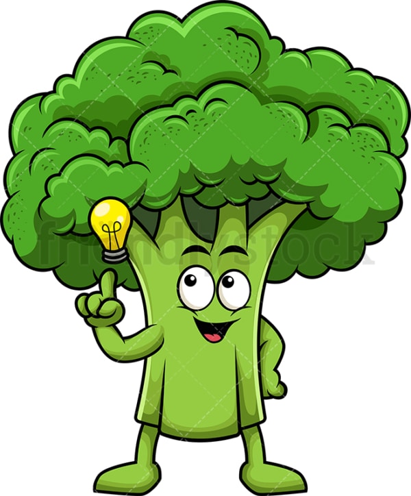 Broccoli cartoon character having an idea. PNG - JPG and vector EPS (infinitely scalable). Image isolated on transparent background.